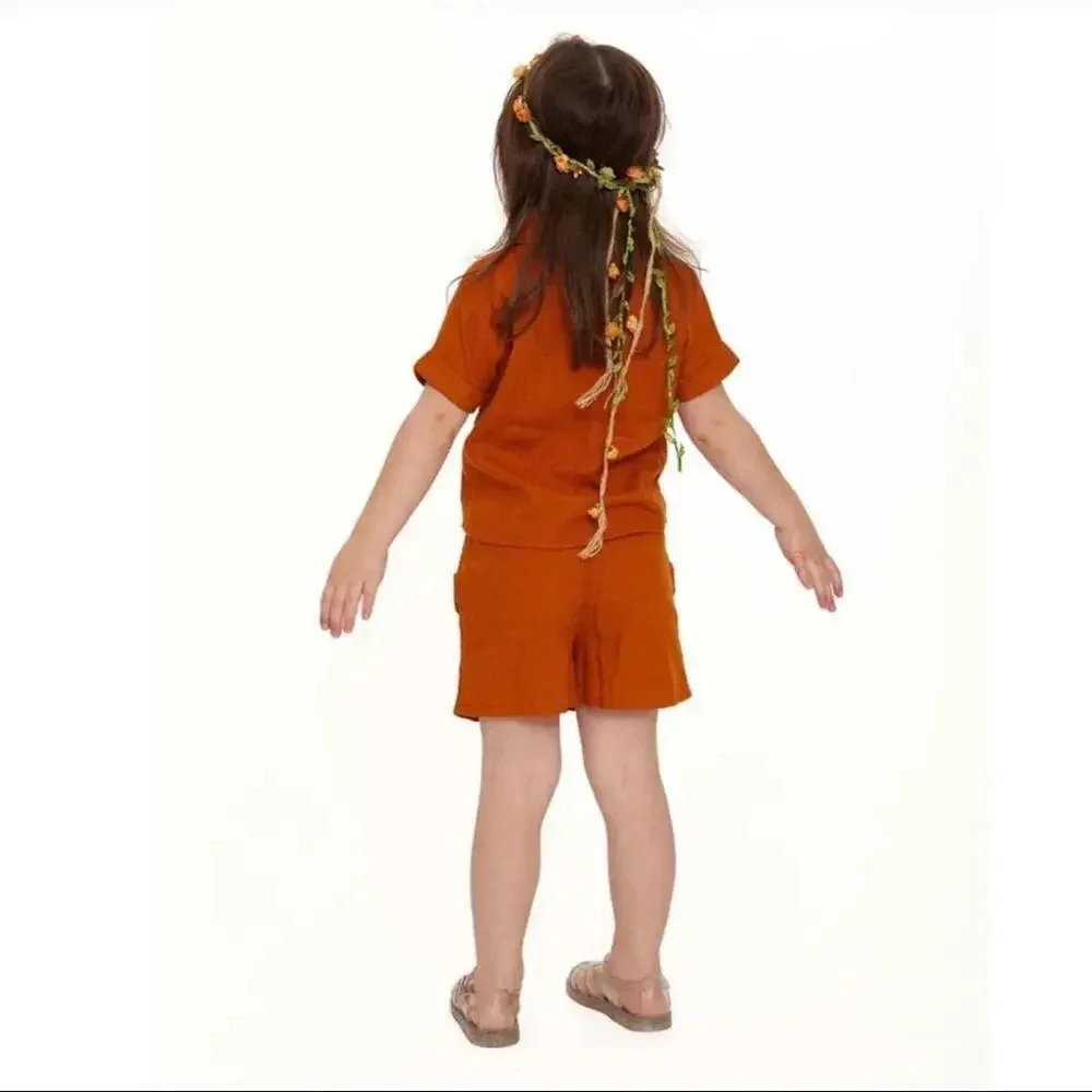 Wonder Nation Baby Girl Elevated Shirt and Shorts Linen Blend Set Size 12m NWOT